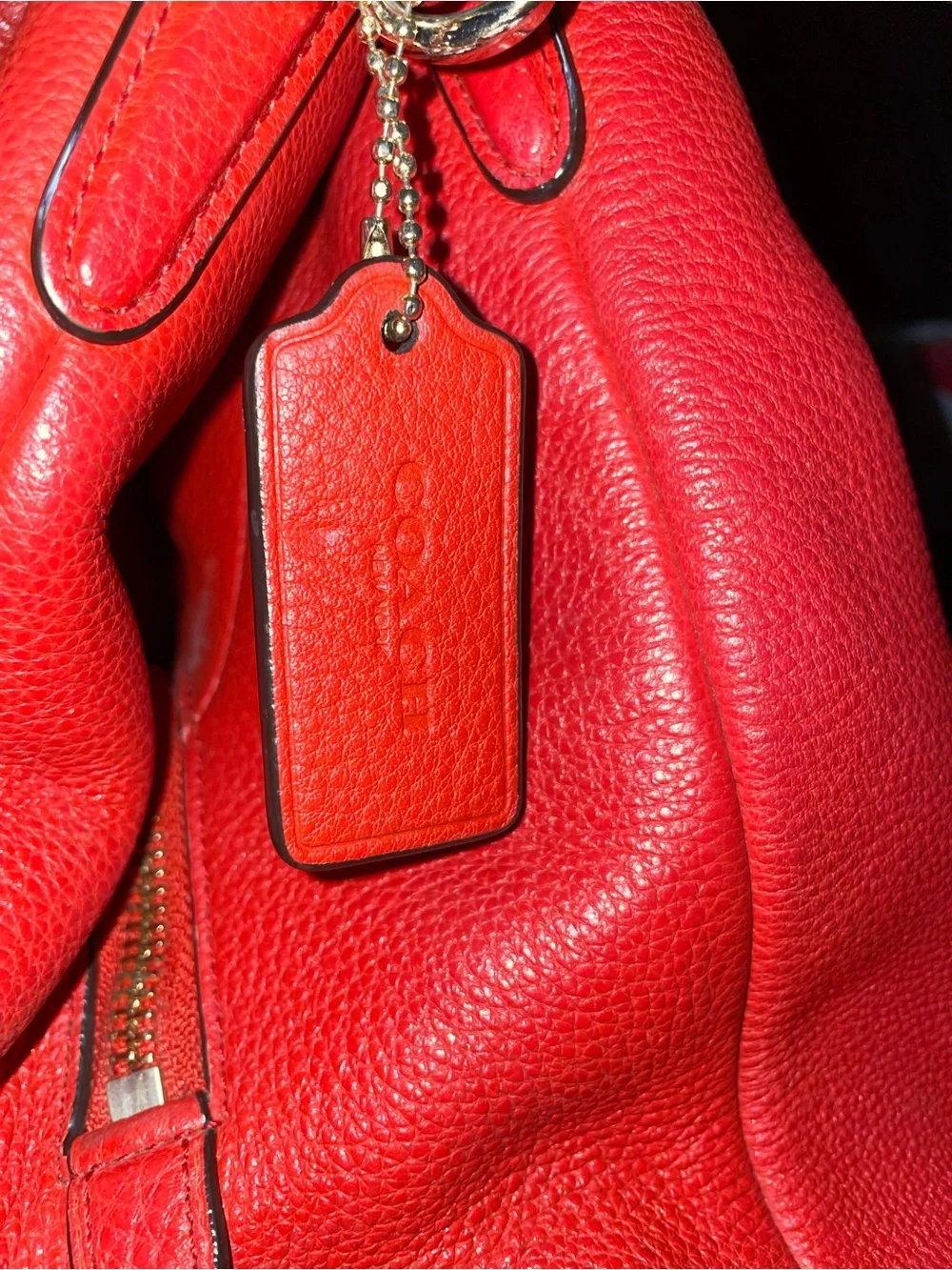 Coach Red Pebbled Leather Shoulder Bag with Gold Logo